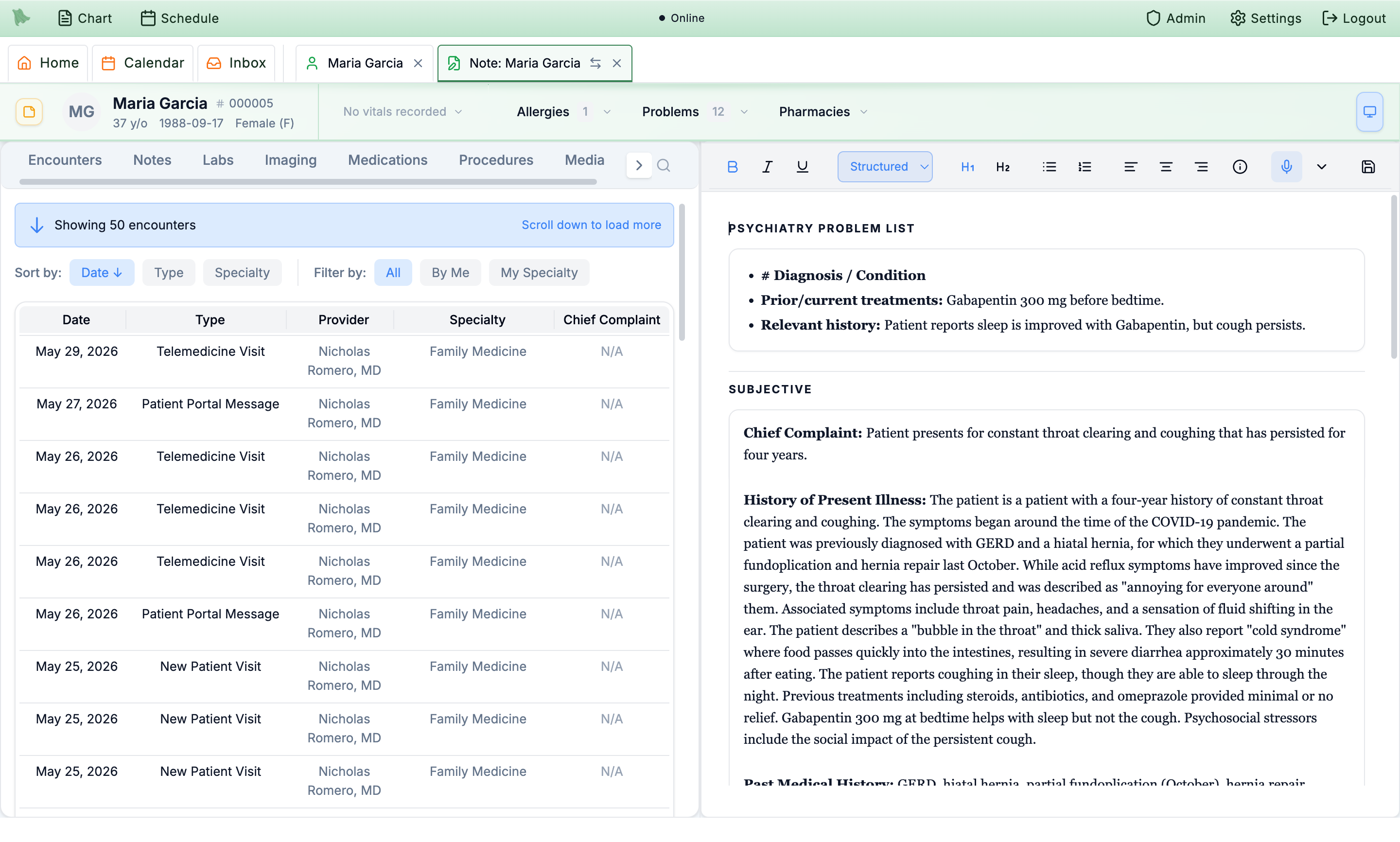 AI scribe structured psychiatry note with MSE, assessment, treatment plan and controlled substance monitoring